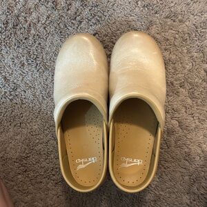 Dansko Light Beige Leather Slip-On Clogs